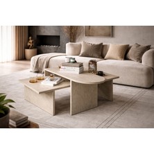 VM VERTEX MOBİLYA Terni Çok Amaçlı  Oval Orta Sehpa Bohem Traverten 120