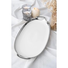 UltraMint Oval Gümüş Renkli Sunum Tepsi 40.5 Cm, Şık ve Zarif Tasarım