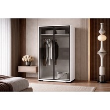 VM VERTEX MOBİLYA Floransa Alüminyum Cam Kapak 2 Kapılı Beyaz-Antrasit Gardırop