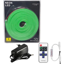 Powerr Led Aydınlatma 5 Metre 12 Volt 6X12 mm Esnek Yeşil Neon LED 12A Tek Renk Kumandalı Rf Dimmer 3A Plastik Adaptör Set