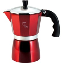 PremiumPort Şık Metalik Burgundy Mokapot ve 3 Fincan Seti, Kahve Keyfi