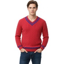 Uki Kırmızı V Yaka Triko Kazak