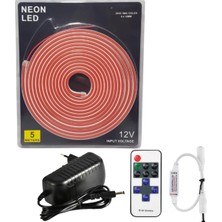 Powerr Led Aydınlatma 5 Metre 12 Volt 6X12 mm Esnek Pembe Neon LED 12A Tek Renk Kumandalı Rf Dimmer 3A Plastik Adaptör Set