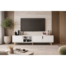 VM VERTEX MOBİLYA Latina Ahşap Ayaklı Tv Ünitesi Tv Sehpası 180 cm Safir Meşe - Beyaz