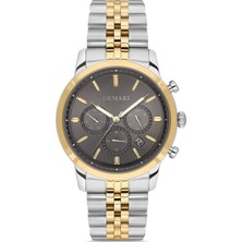 DEMARİ Erkek Kol Saati Quartz Mekanizma Full Fonksiyonlu – Gümüş & Gold Detaylı Çelik Kasa, Gri Kadran DM-00111G-D9