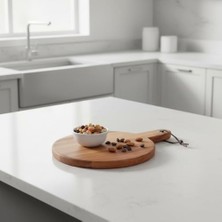 Storemax Akasya Ahşap Yuvarlak Sunum Tabağı (20X30 Cm) | Doğal Saplı Peynir, Şarküteri, Pizza ve Meze Servis Tahtası | Küçük Boy Modern Ahşap Sunumluk (1.2 cm Kalınlık)