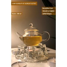 PremiumPort 2’li Cam Demlik ve Isıtıcı Seti, 250 Ml, Bitki Çayı Demliği, Süzgeçli