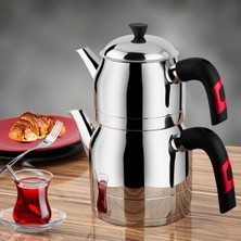 PremiumPort Aile Boy Çelik Çaydanlık Takımı, Siyah, 1.5l ve 3.0l, Şık ve Dayanıklı