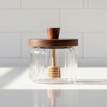 Storemax Akasya Ağacı Kapaklı Borosilikat Cam Bal Kavanozu ve Bal Kaşığı| Modern Kahvaltılık Saklama Kabı | Borosilikat Cam Bal Kavanozu | Ahşap Kapaklı ve Kepçeli Şık Bal Sunumluk 280ML