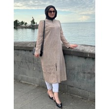 Moda Batik Desenli Hakim Yaka Fermuarlı Yazlık Ara Boy Tesettür Elbise