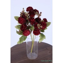 Yapay Çiçek Sitesi Yapay 15 Kafalı Top Krizantem Demeti 32 cm Kırmızı