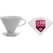 PremiumPort V60 No.2 Porselen Kahve Dripper ve Filtre Kağıdı Seti, 100'LÜ