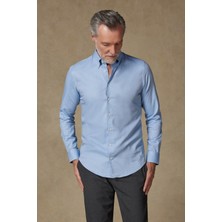 Abbate Carlo Royal Oxford Pamuklu Slim Fit Açık Mavi Düğmeli Yaka Erkek Düz Gömlek