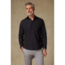 Bb Club Lima Poplin Pamuk Polyester Regular Fit Siyah Klasik Yaka Erkek Düz Gömlek
