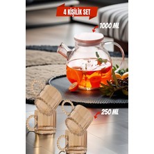 PremiumPort 4 Kişilik Cam Demlik ve Fincan Takımı, 1000 ml ve 250 ml Set