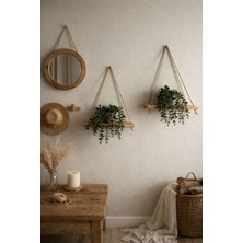 Vobu Home & Life Design 2'li Jüt Halat Askılı Ahşap Duvar Rafı, Bohem Dekoratif Çiçeklik, Modern Iskandinav Tarzı Dekoratif Duvar Rafı, Uçan Raf