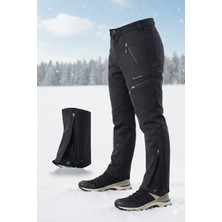 Snowmount Paça Fermuarlı Siyah Softshell Su İtici Rüzgar Geçirmez  Outdoor Kışlık Pantolon M Beden Erkek Trend Kesim