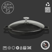 Storemax Döküm Izgara Tavası 30 Cm, Siyah, Cam Kapaklı