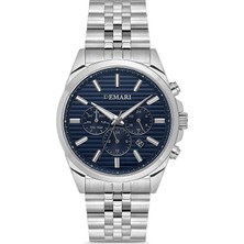 DEMARİ Erkek Kol Saati Quartz Mekanizma Full Fonksiyonlu – Gümüş Çelik Kasa Çizgili Lacivert Kadran DM-00113G-A3
