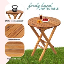 Mavi Trend 60X50X40 cm Ahşap Katlanır Yuvarlak Kamp Masası | Piknik, Bahçe ve Balkon | Kolay Taşımalı - Doğal Bambu Rengi