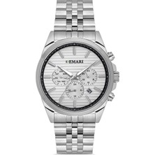 DEMARİ Erkek Kol Saati Quartz Mekanizma Full Fonksiyonlu – Gümüş Çelik Kasa & Bilezik, Çizgili Beyaz Kadran DM-00113G-A1