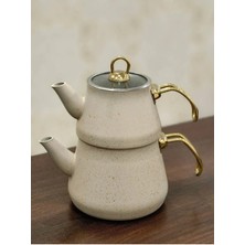 PremiumPort Gold Kulplu Granit Kaplama Cam Çaydanlık, Şık ve Dayanıklı Tasarım