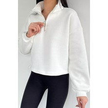 Gülseli Kadın Polo Yaka Yarım Fermuarlı Şardonlu Sweatshirt P-00020383