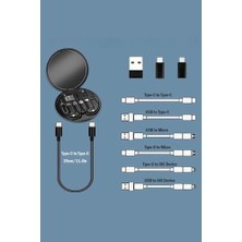Storemax 60W Destekli 5'i 1 Arada Seyahat Kablo Seti – USB Type-C, Micro USB Şarj Kablosu ve Dönüştürücü Adaptörlü Mini Kablo Kutusu, Kompakt Seyahat Kiti