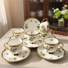 UltraMint Şık Vien Orkide Desenli Porselen Kahve Fincan Takımı