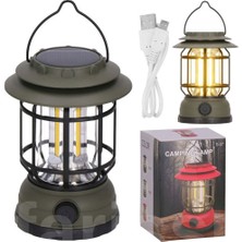 Alaska SDR-S27 Retro Solar Güneş Enerjili ve USB Şarjlı Kamp Lambası - Yeşil