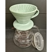 PremiumPort V60-02 Dripper ve Cam Kahve Demleme Sürahisi Set, Açık Yeşil