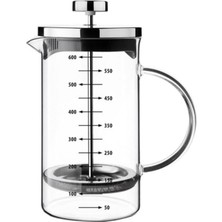 PremiumPort 600ML Cam French Press, Ölçekli, Pratik ve Şık Kahve Demleme Aracı