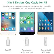 Storemax 3'ü 1 Arada Ios Lightning Type-C Micro USB Şarj ve Data Kablosu Gümüş 1 Metre
