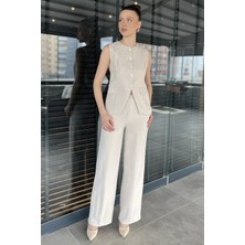 Gülseli Düğme Detaylı Yelek Pantolon Ikili Takım P-00012582