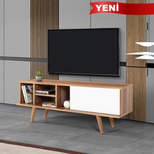 EVMO Home 3333 Ela Tv Ünitesi 130 cm ( Ahşap Ayaklı ) Söğüt - Beyaz