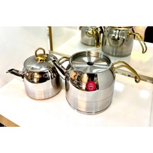 PremiumPort Gold Kulplu Mini Çelik Çaydanlık Takımı, 2-4 Kişilik Kullanım Için Ideal