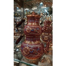 PremiumPort El Işlemeli Çiçek Desenli Bakır Çaydanlık, Erzincan Işlemeli, Büyük Aile Boy