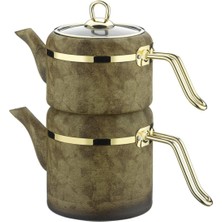 PremiumPort Yanmaz Taş Dokulu Granit Çaydanlık Takımı, Şık ve Dayanıklı Tasarım