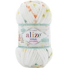 Alize Velluto Mini Colors (5 Adet) 8107 Beyaz Üzerine-Somon-Mavi-Hardal