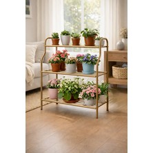 Arvion Home Gold 3 Katlı Metal Mutfak ve Dekoratif Saksılık Rafı-Organizer