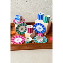 UltraMint Renkli 12 Parça Porselen Kahve Fincanı Takımı, 6 Kişilik, 90 ml