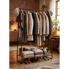 Arvion Home Siyah Metal Elbise Askılığı ve Dayanıklı Taşınabilir Raflı Giysi Standı-Kıyafet Organizeri