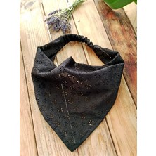 Siya Brode Fisto Lastikli Bandana | Doğal Pamuk Saç Bandı