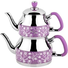 PremiumPort Şık Mor Desenli Orta Boy Çaydanlık, Kaliteli ve Dayanıklı Tasarım