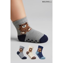 Belyy Taban Altı Kaydırmaz Erkek Bebek Çorabı 3 Lü Kutuda