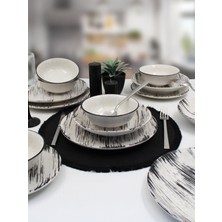 UltraMint Şık 24 Parça 6 Kişilik Desenli Siyah Yemek Takımı