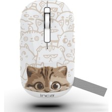 Storemax Inca IWM-242KT Çift Mod Şarj Edilebilir Kedi Desenli Sessiz Mouse, Bluetooth 5.4 + 2.4g, 500MAH, 70G, Beyaz