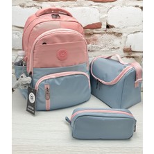 Ilkokul Çantası Unisex 3'lü Takım Okul Çantası 8010 Mavi-Pudra