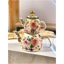 PremiumPort Şık Dufy Rose Emaye Çaydanlık Takımı, Zarif ve Dayanıklı Tasarım