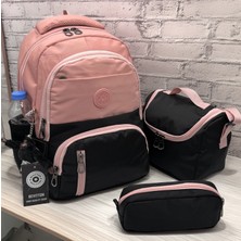 Ilk Okul Çantası 3'lü Seti Unisex Çocuk Ilkokul Çantası BVT-8010 Pudra-Siyah